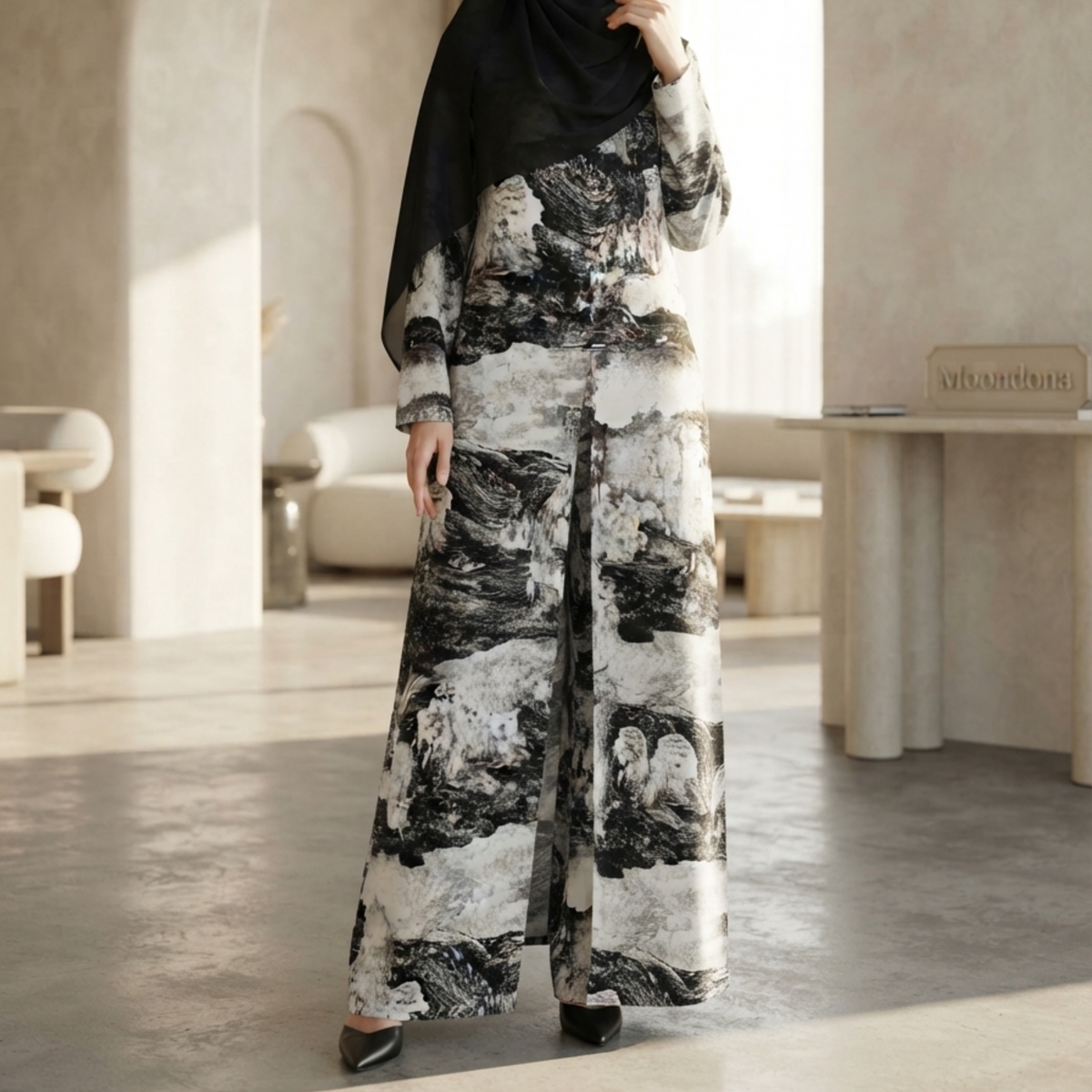 Korean Georgette Printed Two Piece – Wear as an Abaya or an Outdoor Dress
