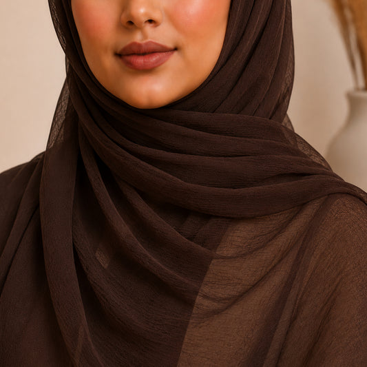 Dark Brown Chocolate Textured Crepe Hijab – Matte, Large 72"x28
