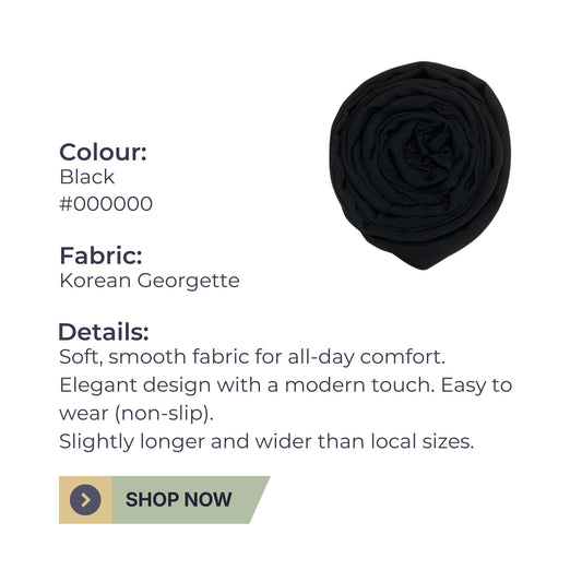 Korean Georgette Stole Hijab – Classic Black Elegance