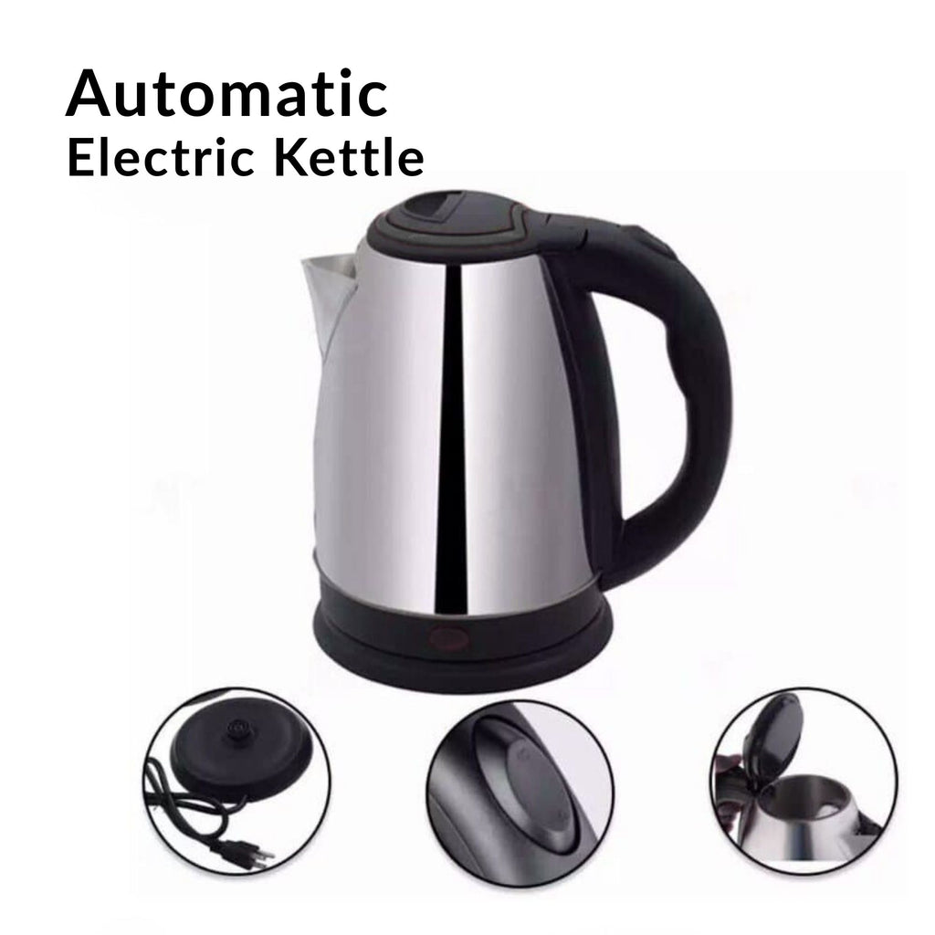 Electric kettle with stainless steel body, LED, temperature control, and auto shut-off.