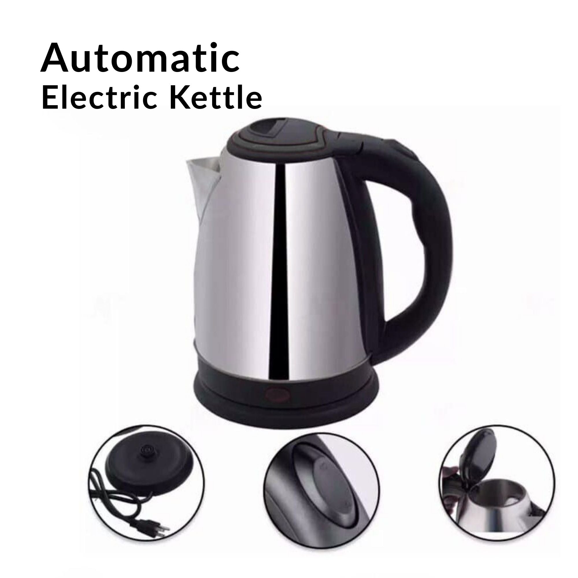 Electric kettle with stainless steel body, LED, temperature control, and auto shut-off.