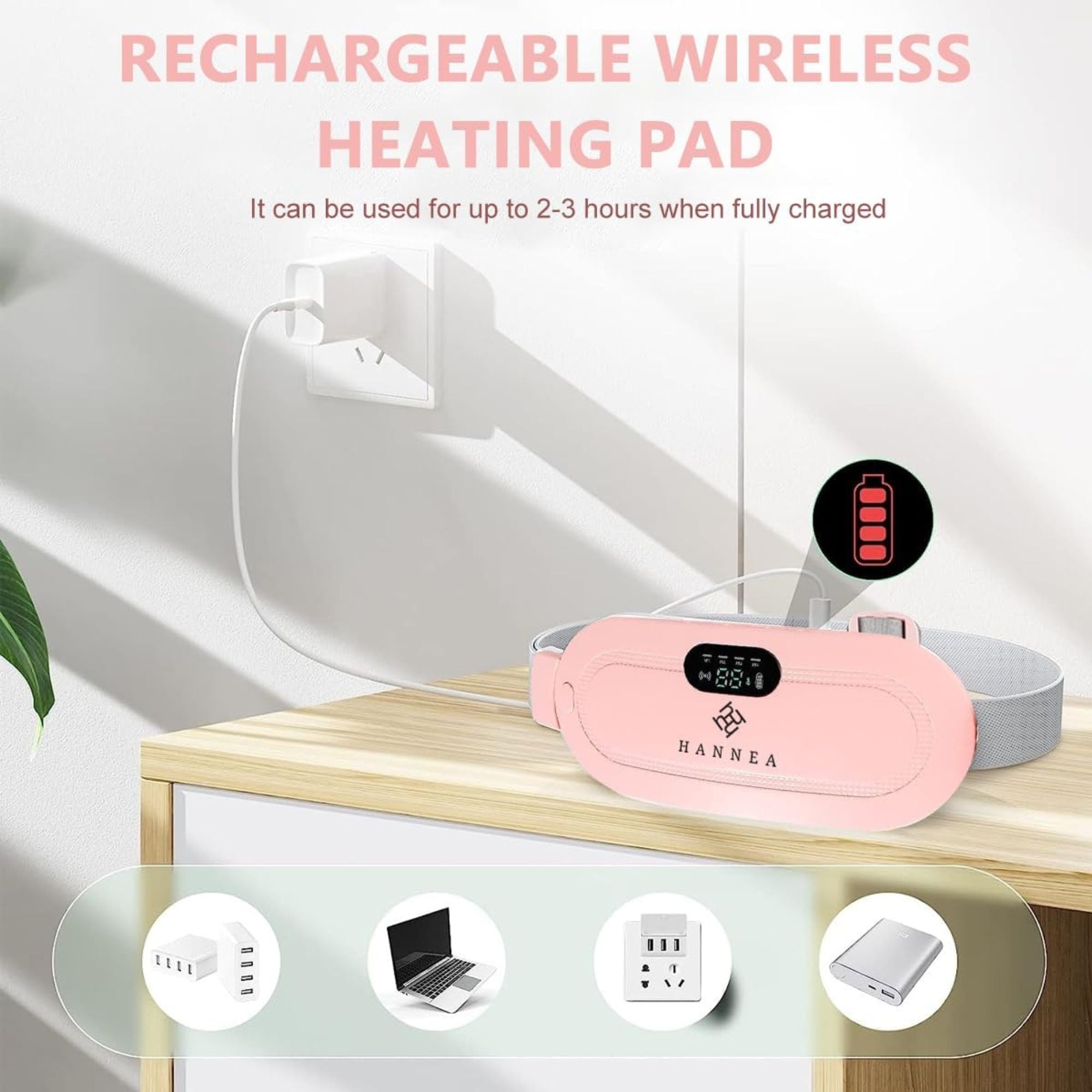 Rechargeable period pain relief belt with heat and massage for menstrual.