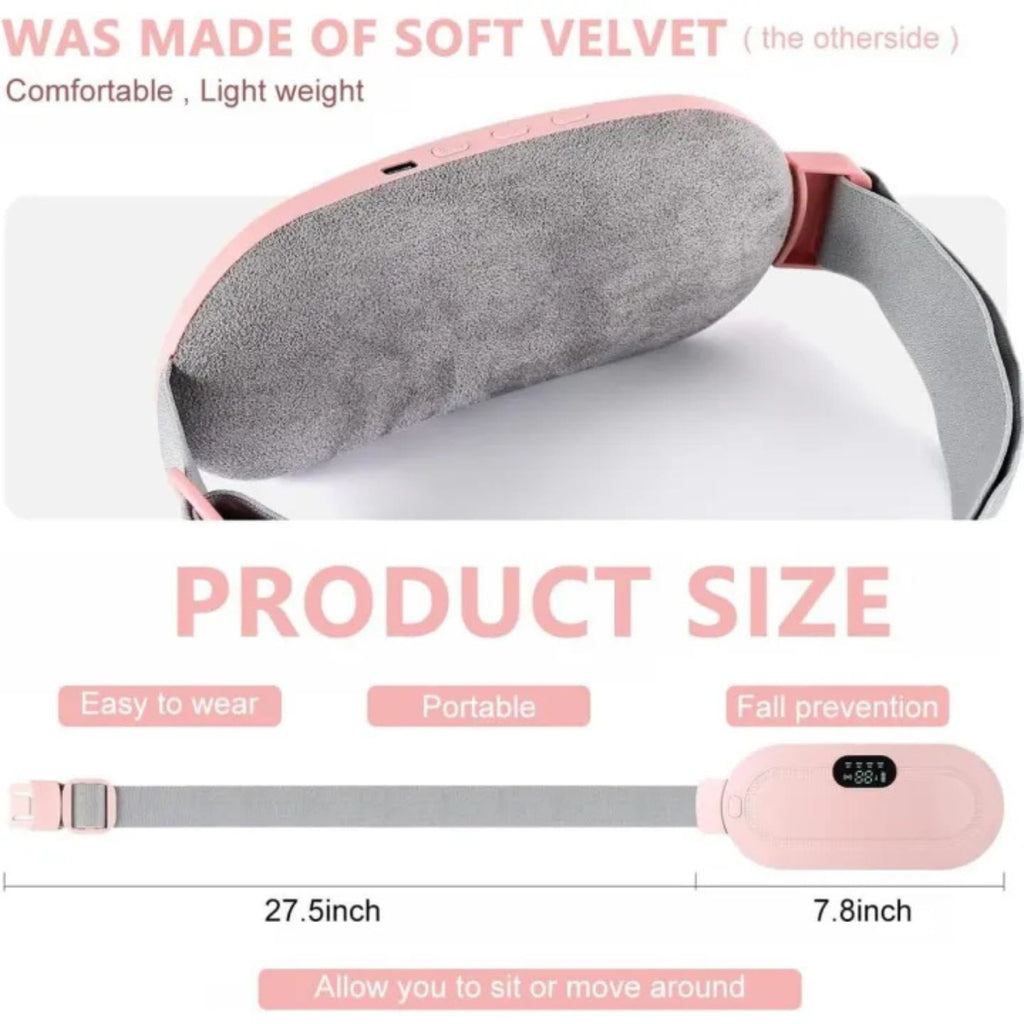 Rechargeable period pain relief belt with heat and massage for menstrual.