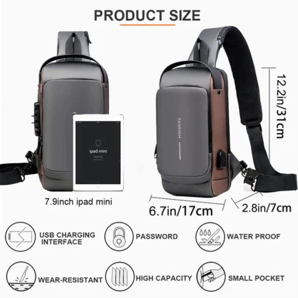 Unisex Waterproof Anti-Theft Sling Bag with USB Port for Travel, Gym & Daily Use