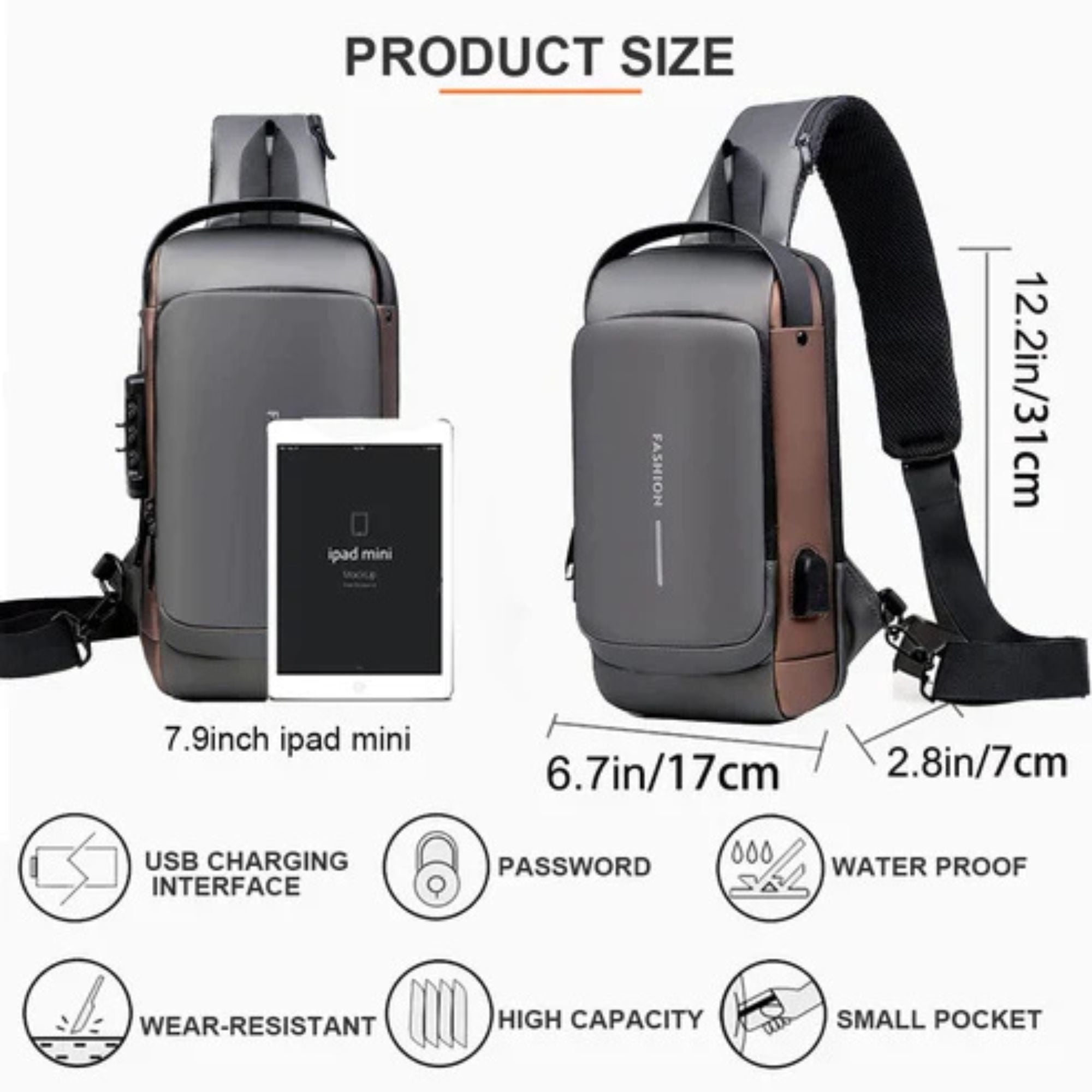 Unisex Waterproof Anti-Theft Sling Bag with USB Port for Travel, Gym & Daily Use