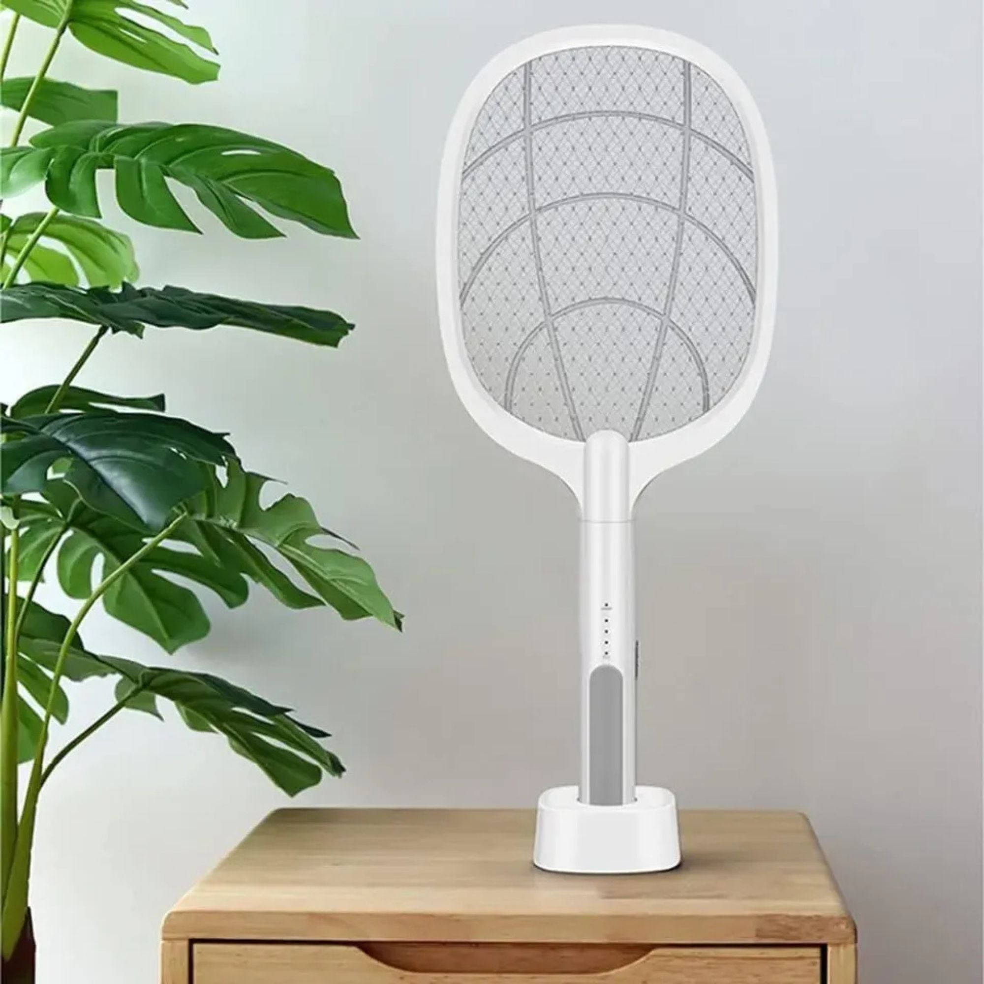 Electric Rechargeable Mosquito Killer Racket 2-in-1 – LED Bug Zapper with Stand.