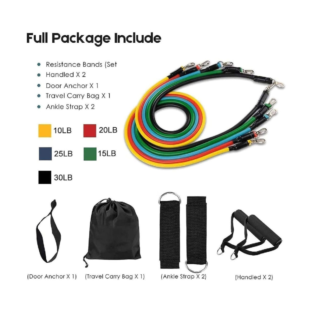 11-Piece Resistance Band Set for Strength Training, Yoga & Fitness for Men & Women