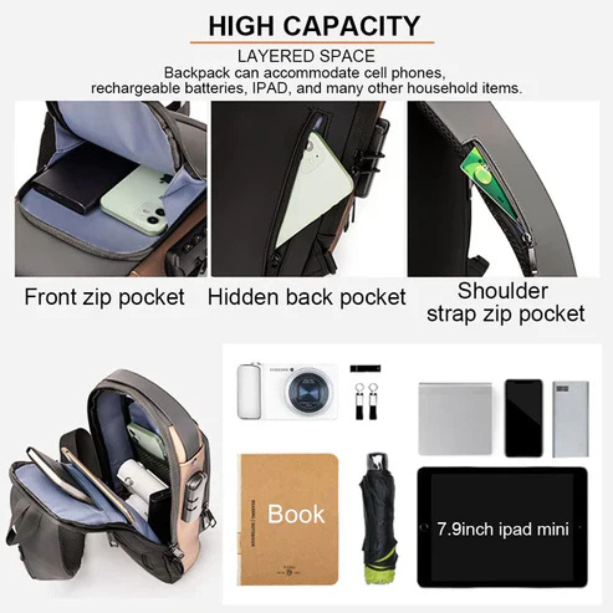 Unisex Waterproof Anti-Theft Sling Bag with USB Port for Travel, Gym & Daily Use