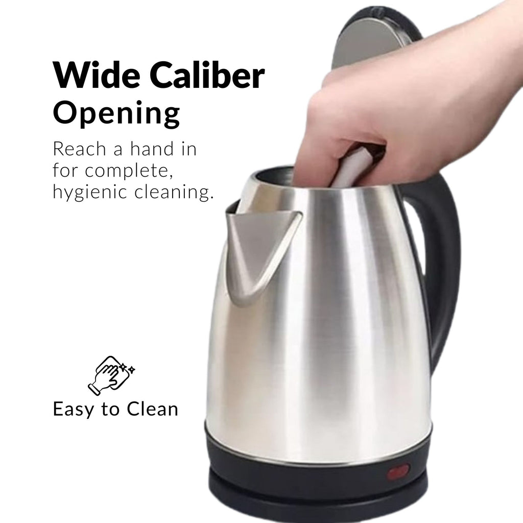 Electric kettle with stainless steel body, LED, temperature control, and auto shut-off.
