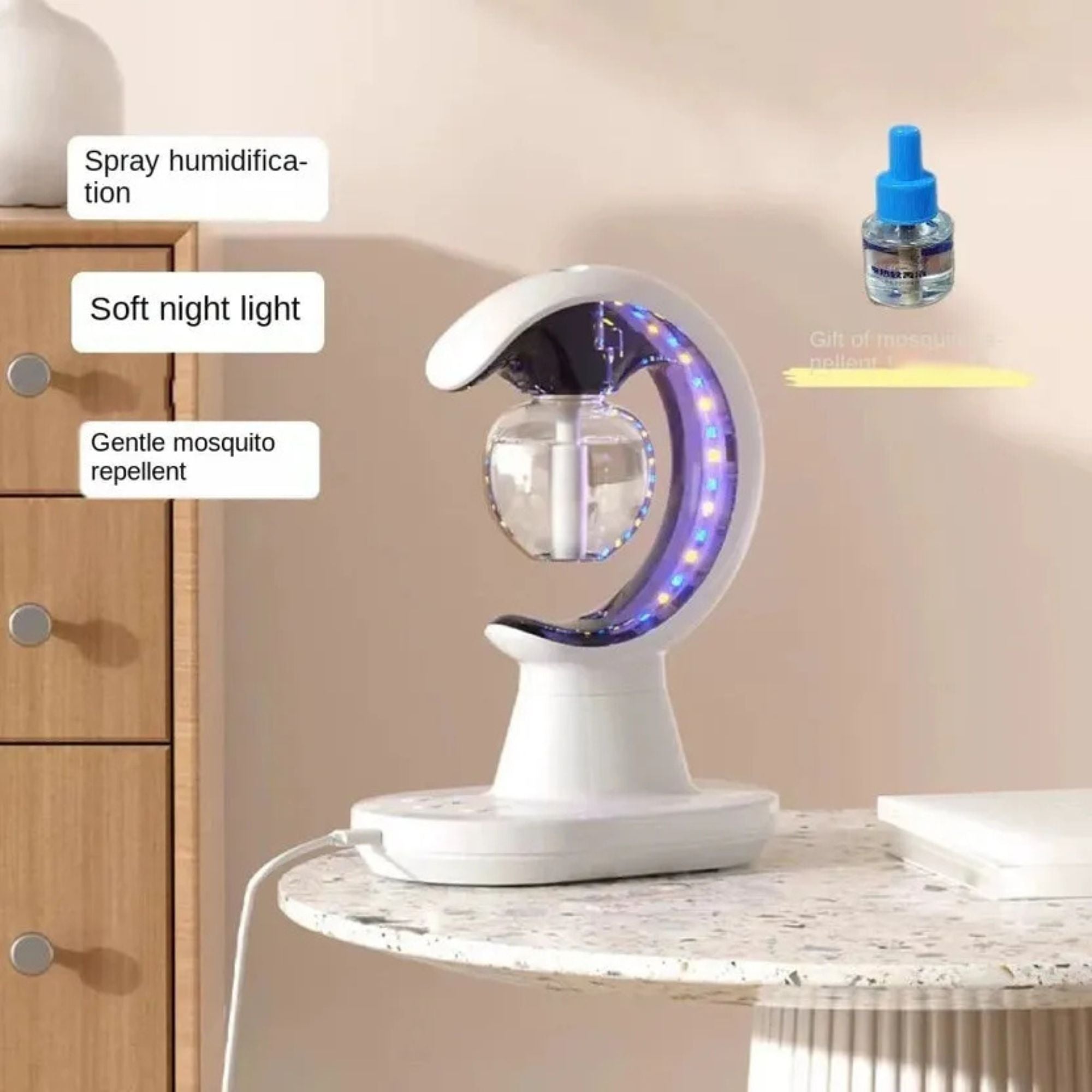 3-in-1 Mosquito Repellent Humidifier Lamp –  Evaporative & Night Light (Random Color)