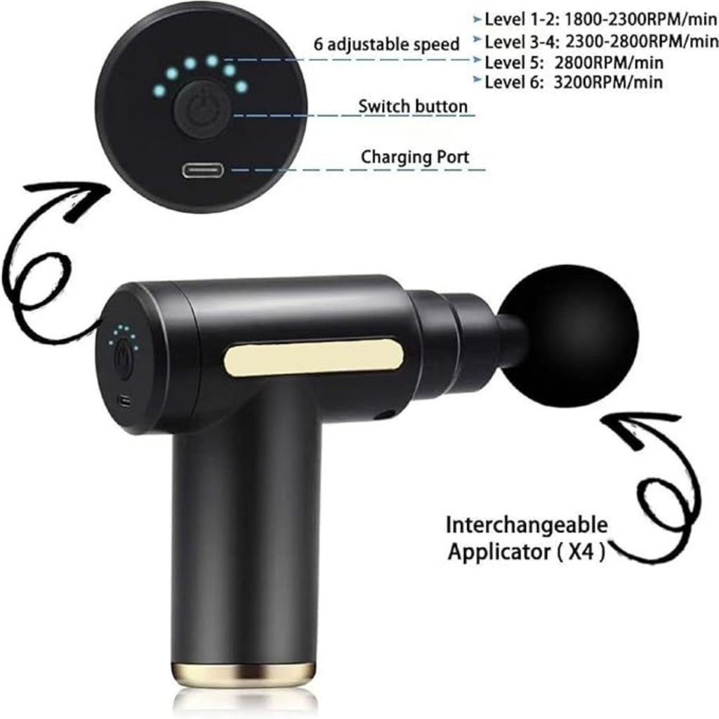 5-in-1 Electric Massage Gun for Full Body Relief, 6 Speeds & 4 Heads