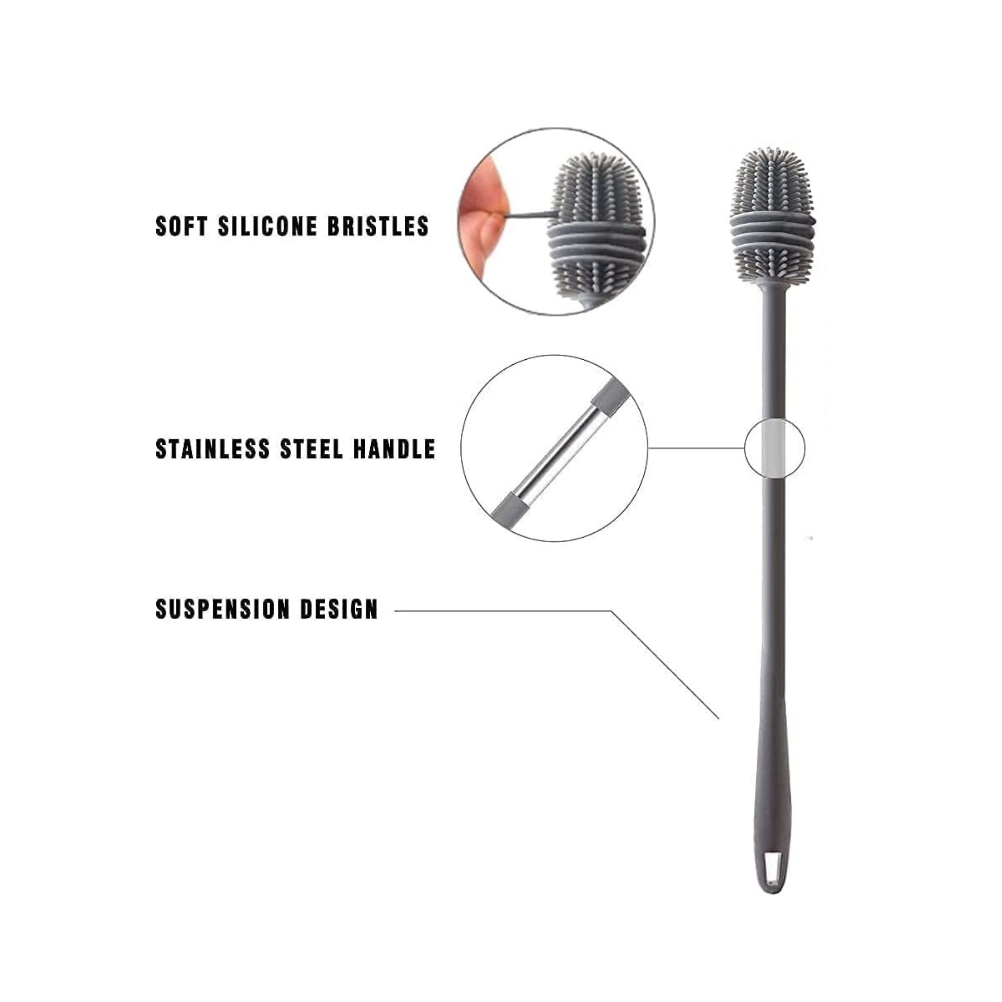 Silicone Bottle Cleaning Brush with Long Handle for Feeder & Bottle (Random Color)