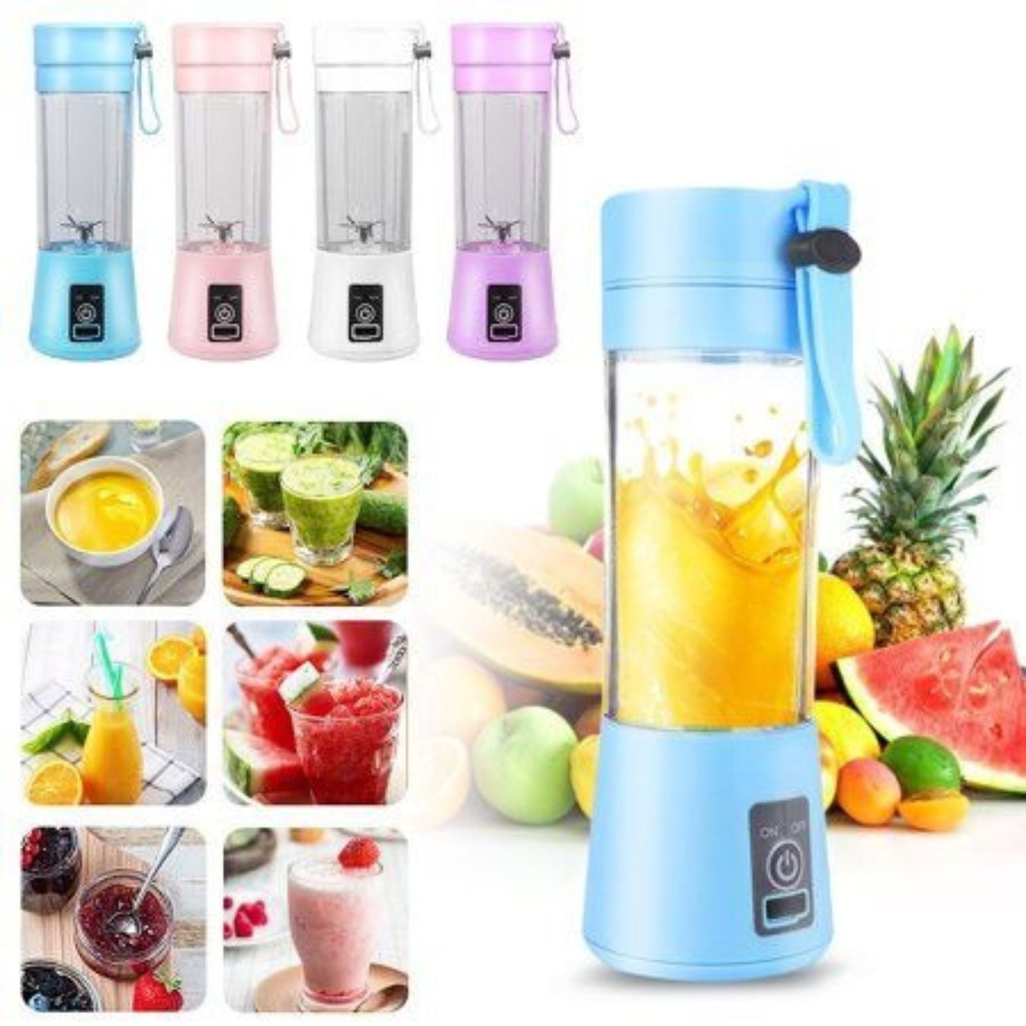 USB Rechargeable Mini Juicer Blender with 6 Blades – 380ml Portable Fruit Mixer