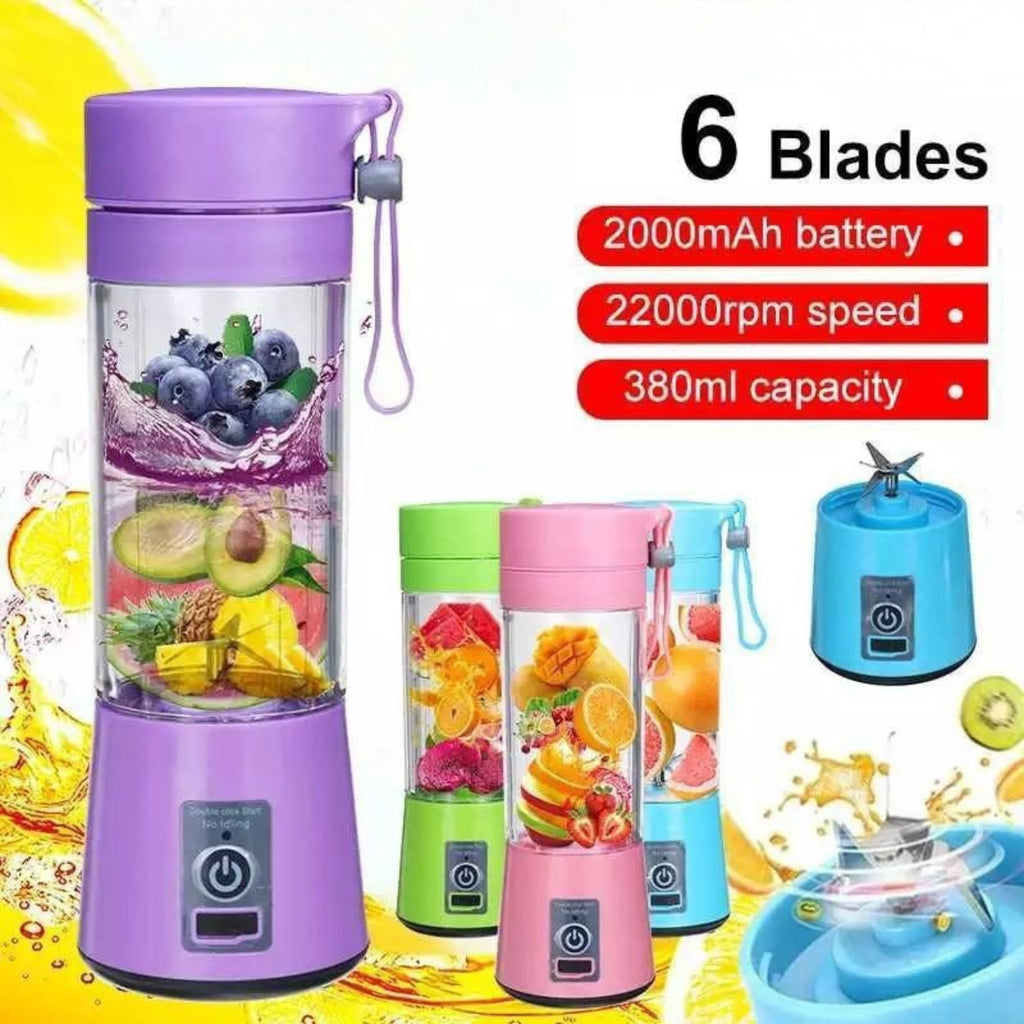 USB Rechargeable Mini Juicer Blender with 6 Blades – 380ml Portable Fruit Mixer