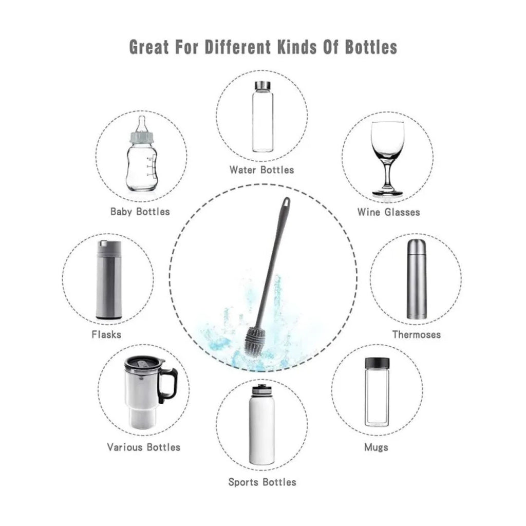 Silicone Bottle Cleaning Brush with Long Handle for Feeder & Bottle (Random Color)