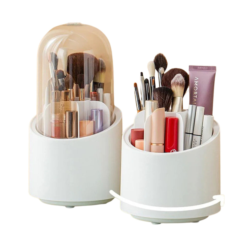 360° Rotating Clear Makeup Brush Organizer with Dustproof Storage Box
