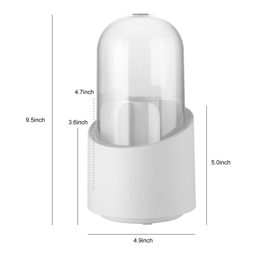 360° Rotating Clear Makeup Brush Organizer with Dustproof Storage Box