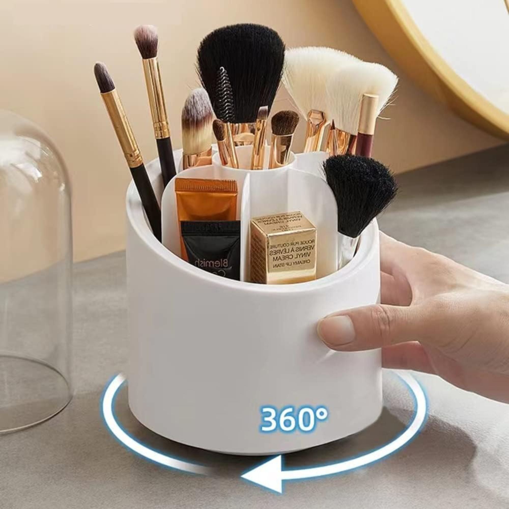 360° Rotating Clear Makeup Brush Organizer with Dustproof Storage Box