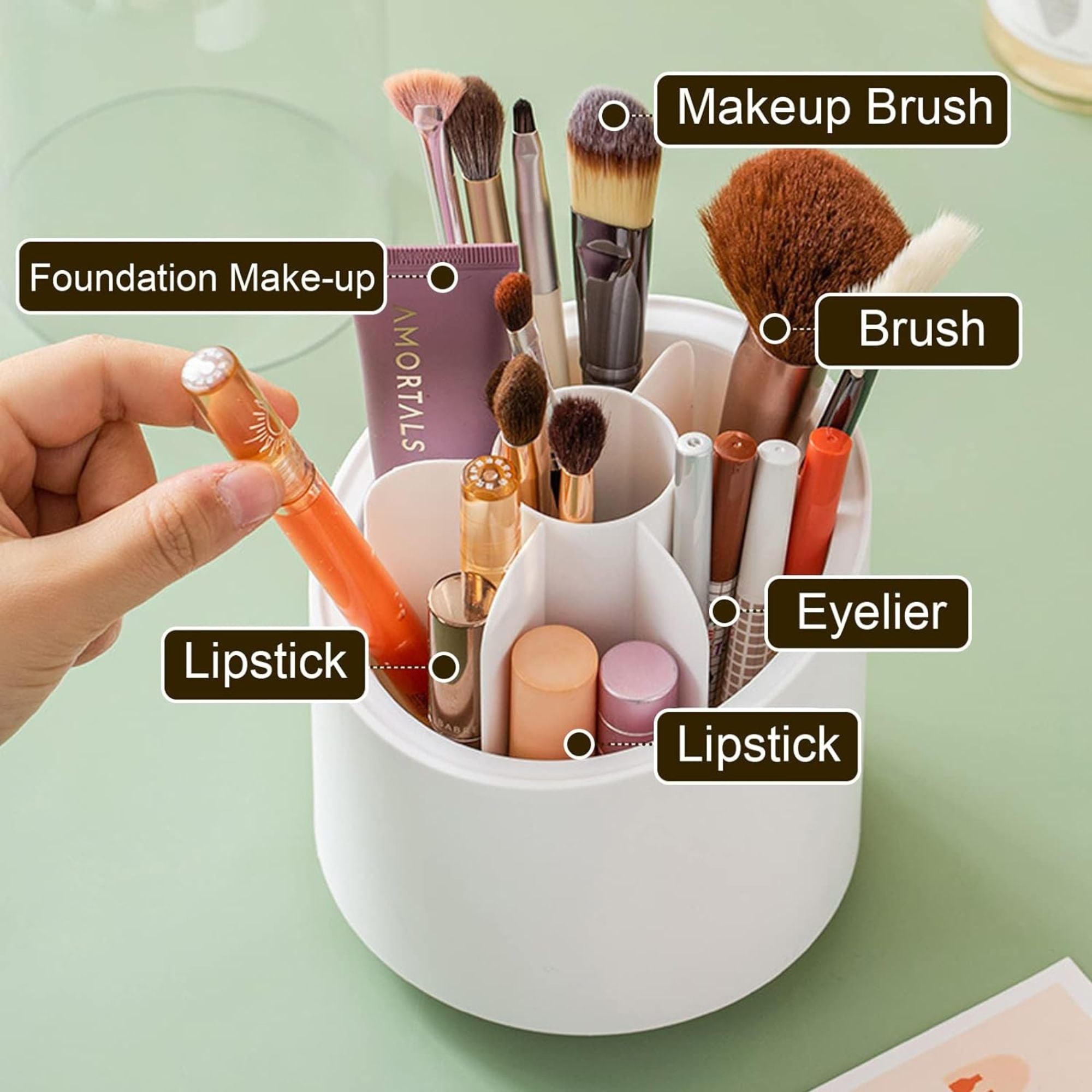360° Rotating Clear Makeup Brush Organizer with Dustproof Storage Box