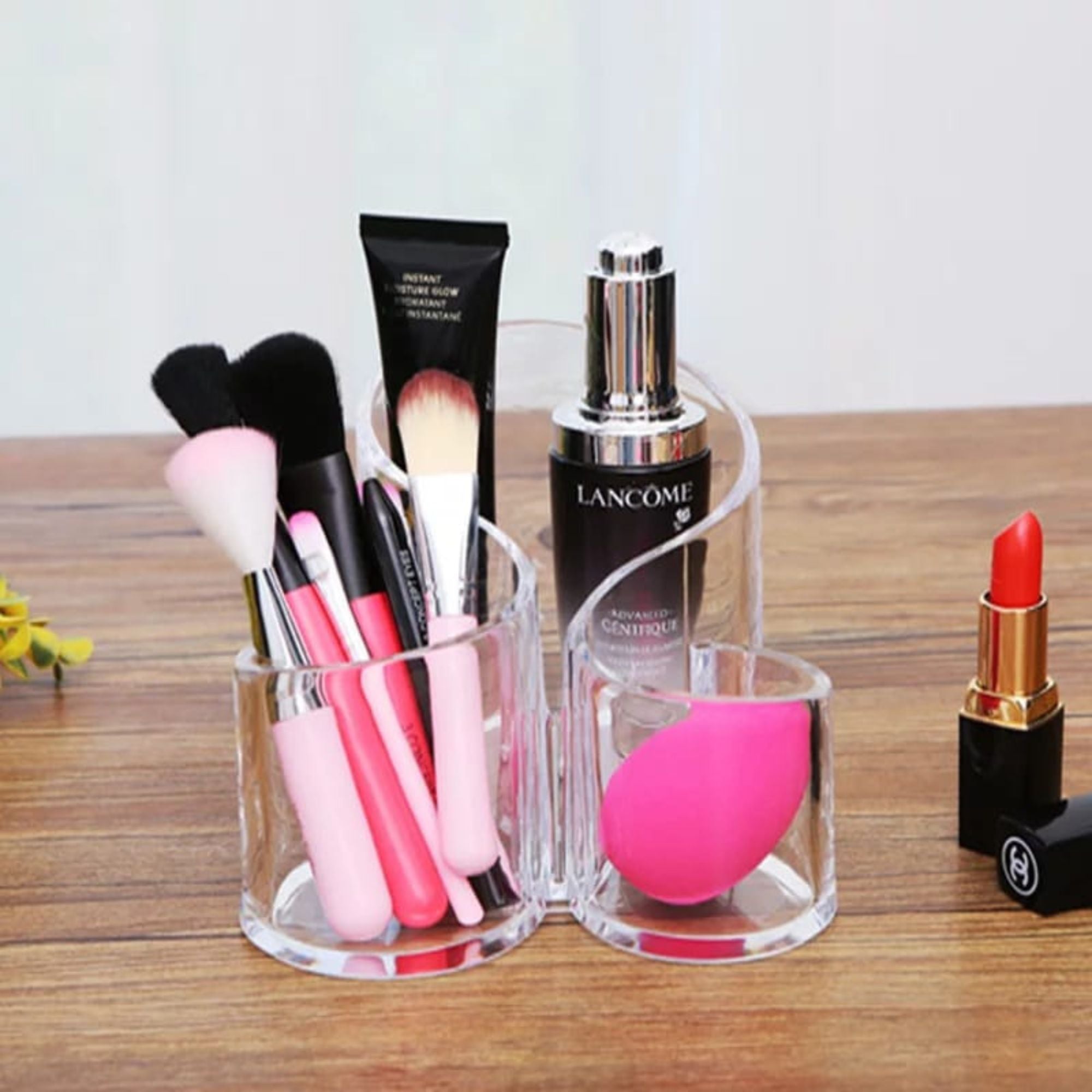 Transparent Acrylic Makeup Organizer with Lipstick Holder for Vanity Display