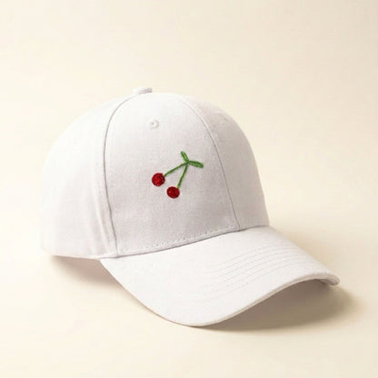 White Embroidered Cherry Cap for Girls Soft Cotton Adjustable