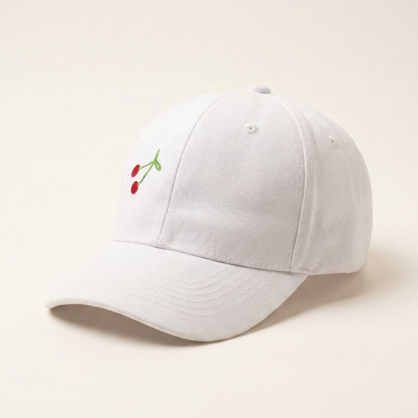 White Embroidered Cherry Cap for Girls Soft Cotton Adjustable