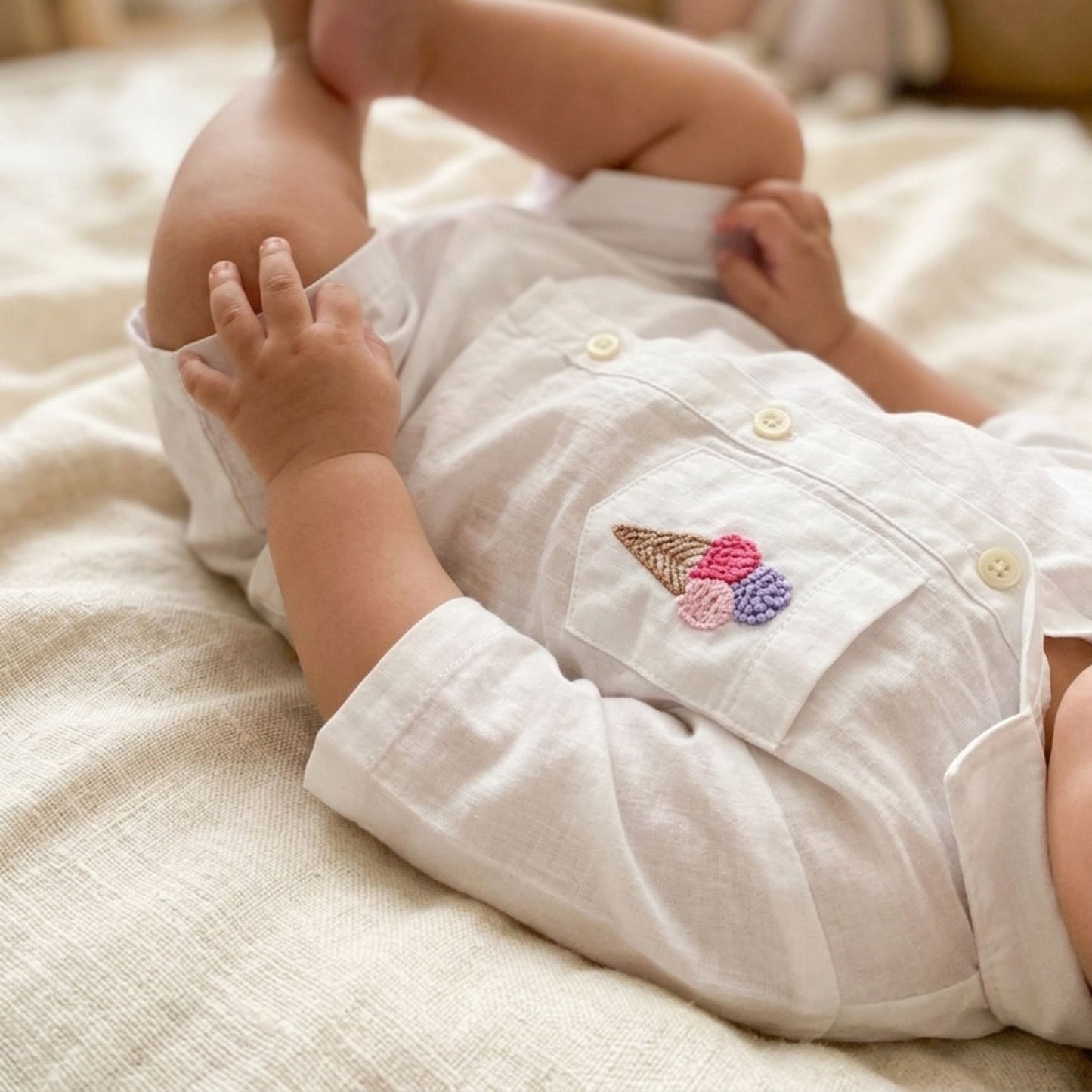 Baby Boys Cotton Shirt & Shorts Set with Ice Cream Embroidery – Summer Outfit