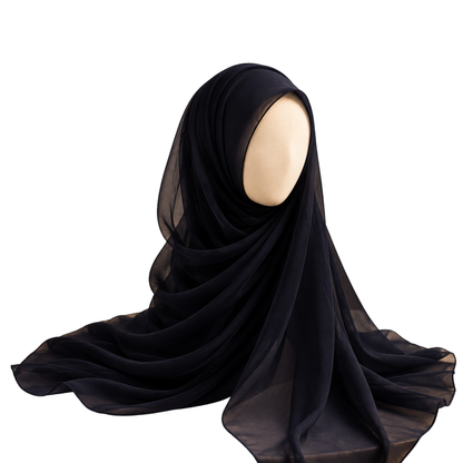 Premium Korean Chiffon Hijab – Very Dark Blue Almost Black Soft Elegant Lightweight