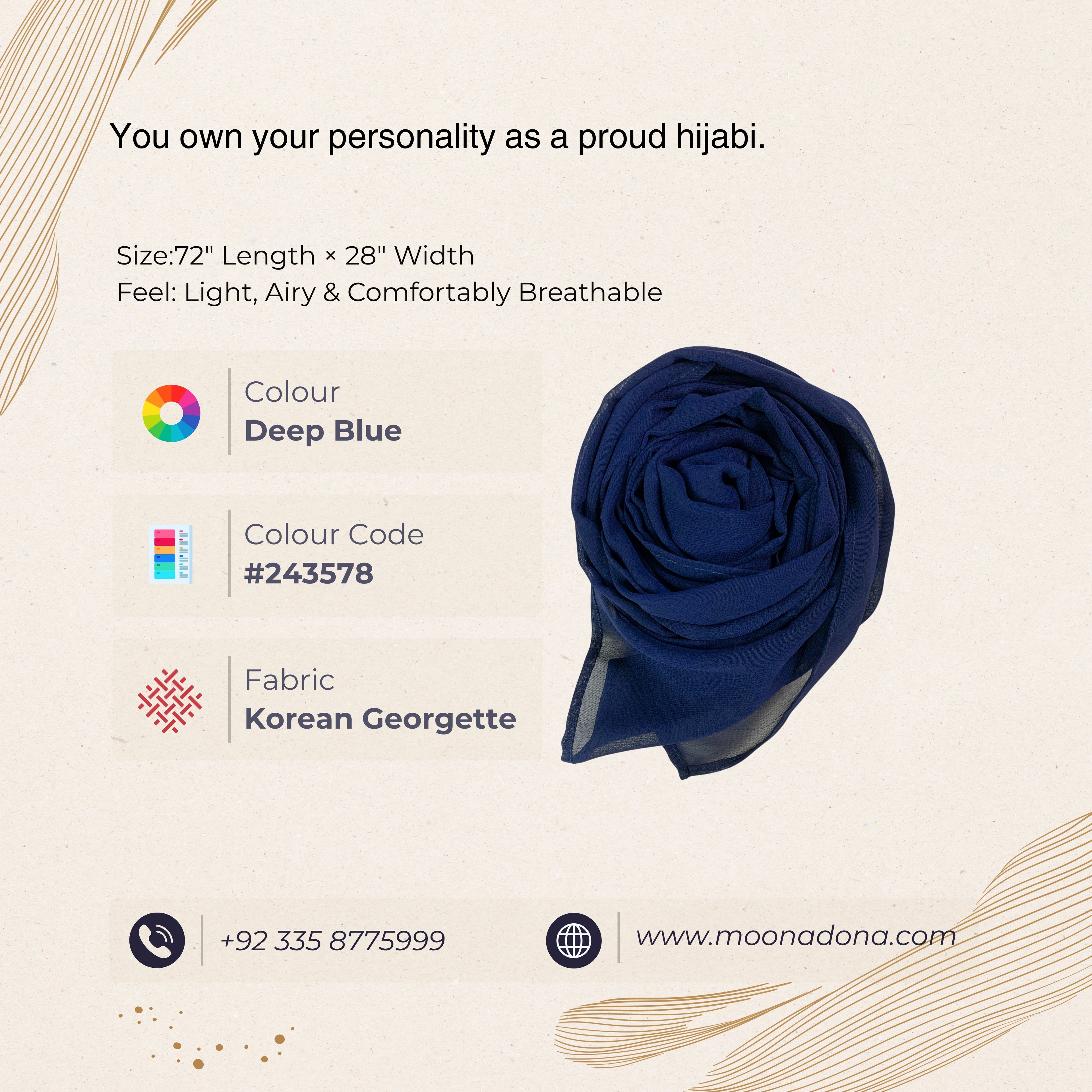 Korean Georgette Hijab – Deep Blue | Soft, Lightweight & Premium Quality