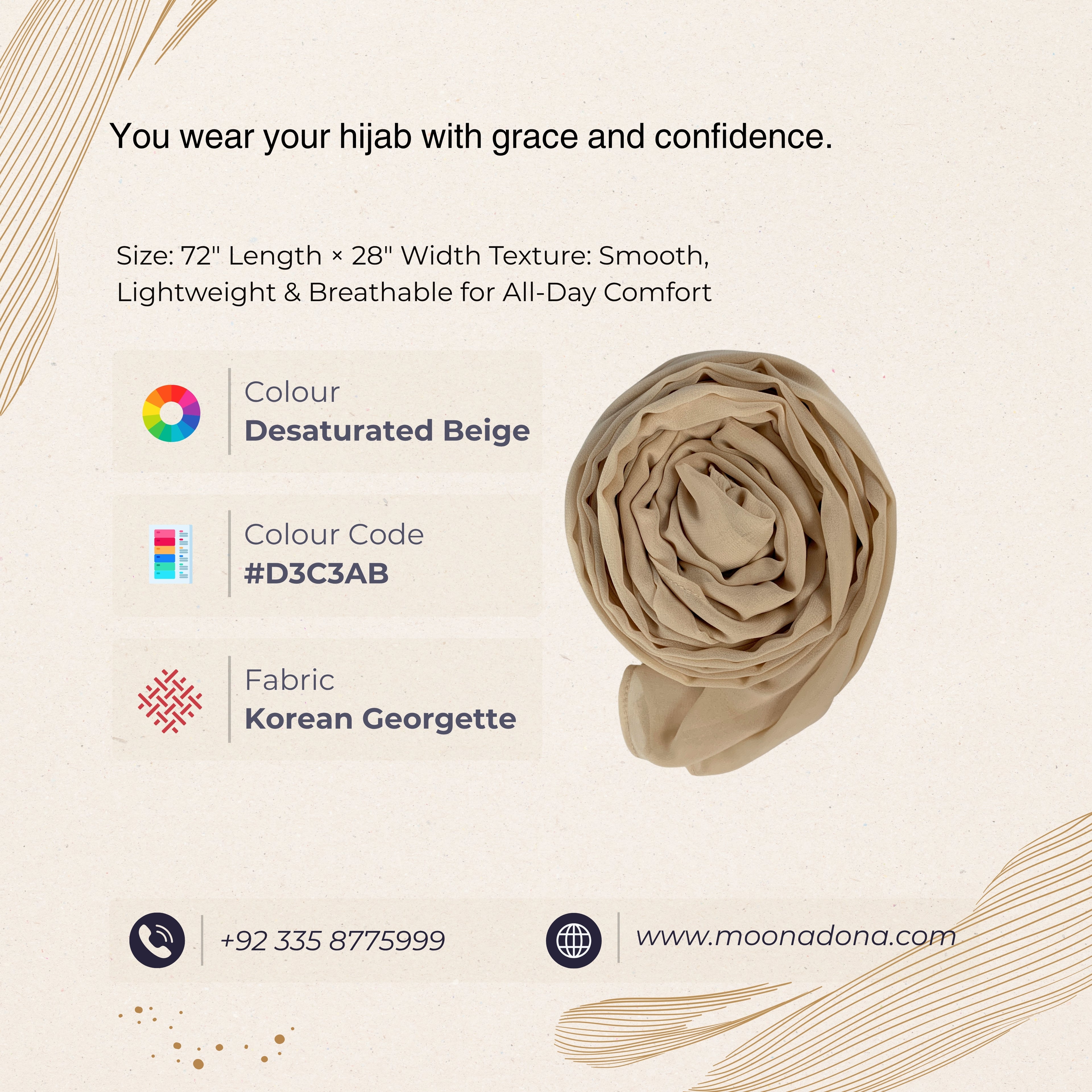 Korean Georgette Hijab – Desaturated Beige | Soft, Lightweight & Premium Quality