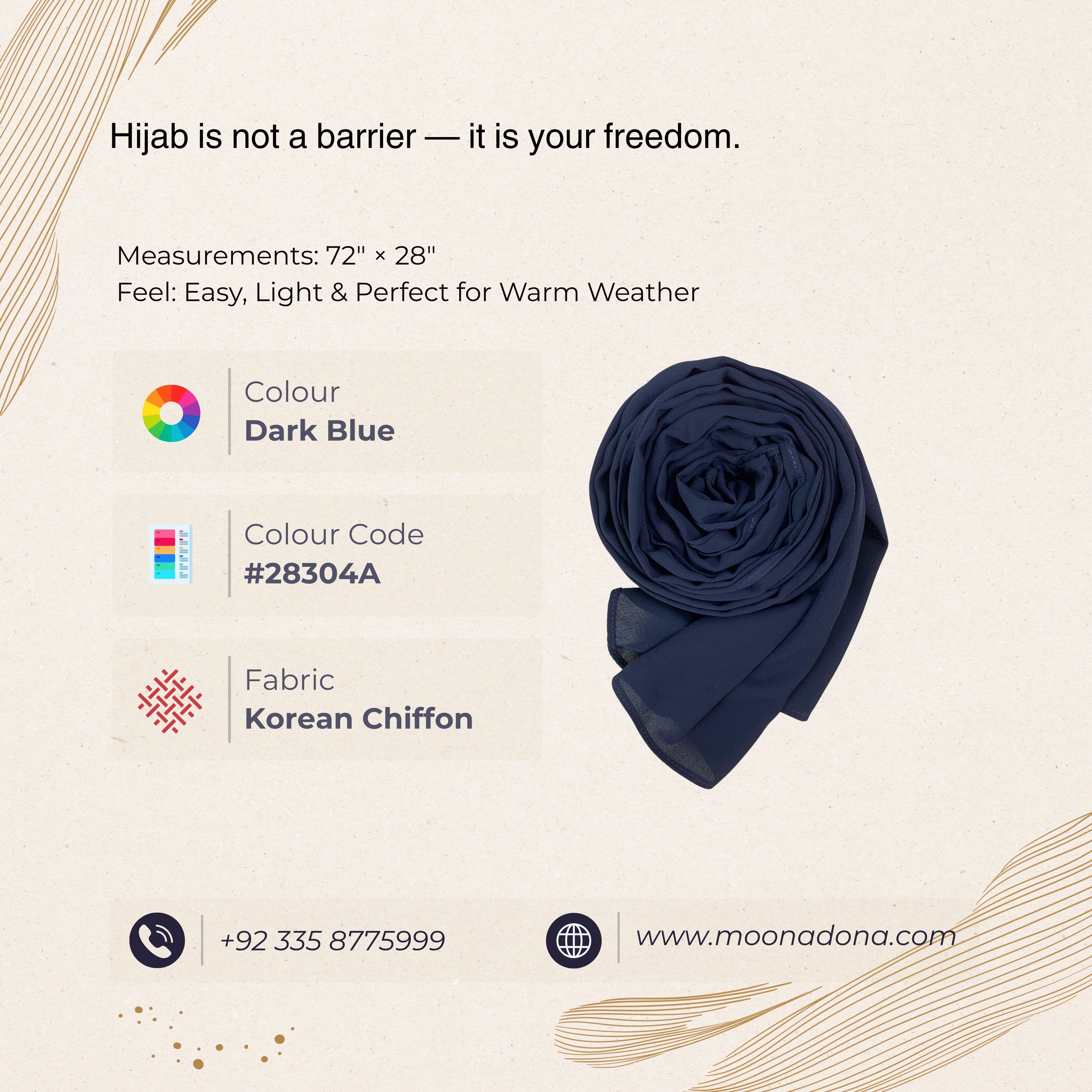 Korean Chiffon Hijab – Dark Blue | Lightweight, Airy & Premium Quality