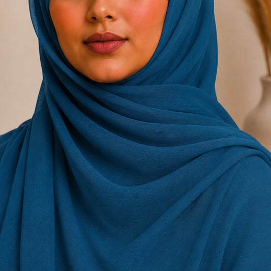 Petrol Blue Georgette Hijab – Matte Finish, Extra Large 72"x28"