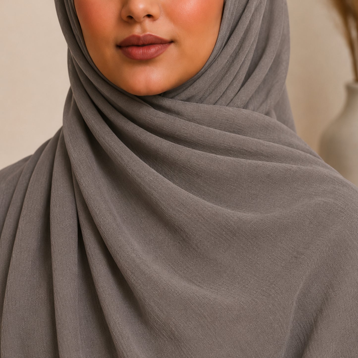 Taupe Grey Cotton Viscose Hijab – Textured Matte, Extra Large 72"x28"
