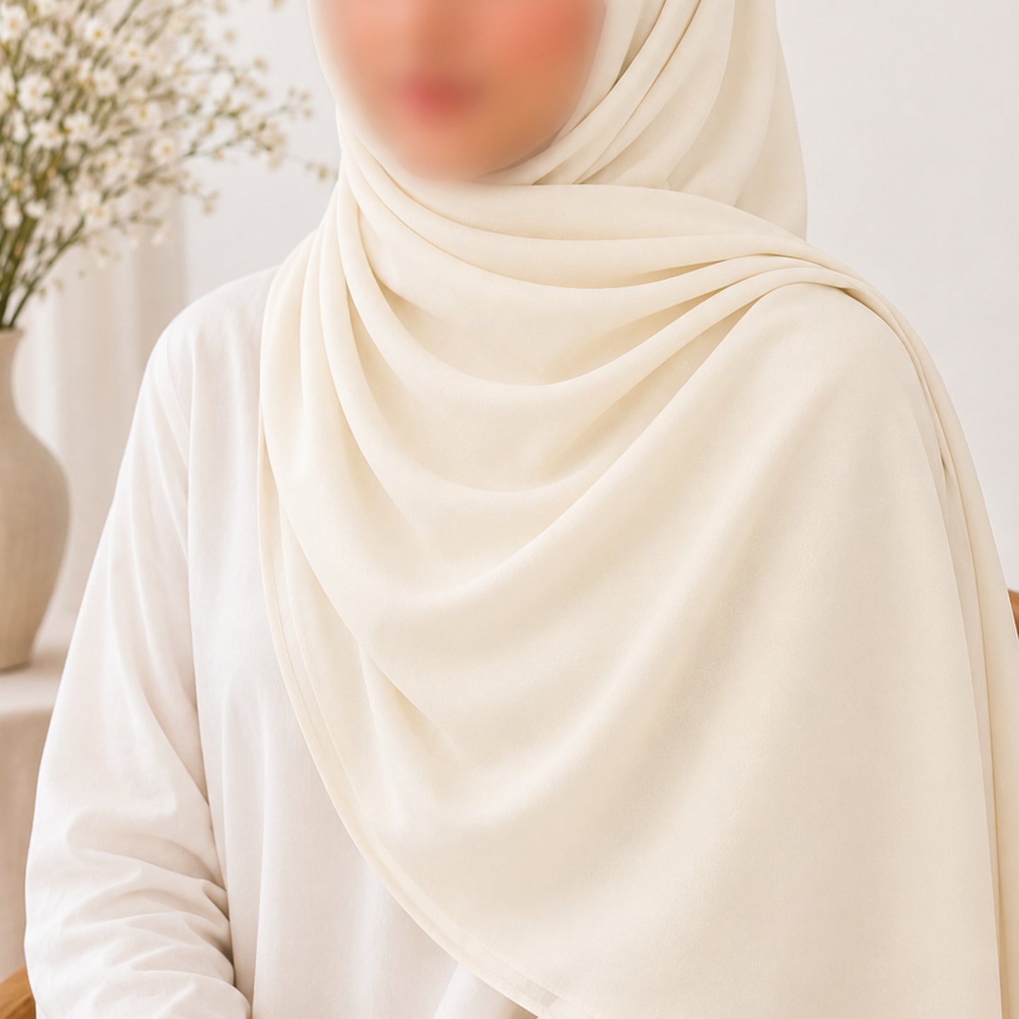 Ivory Cream Chiffon Hijab – Elegant Sheer, Extra Large 72"x28"