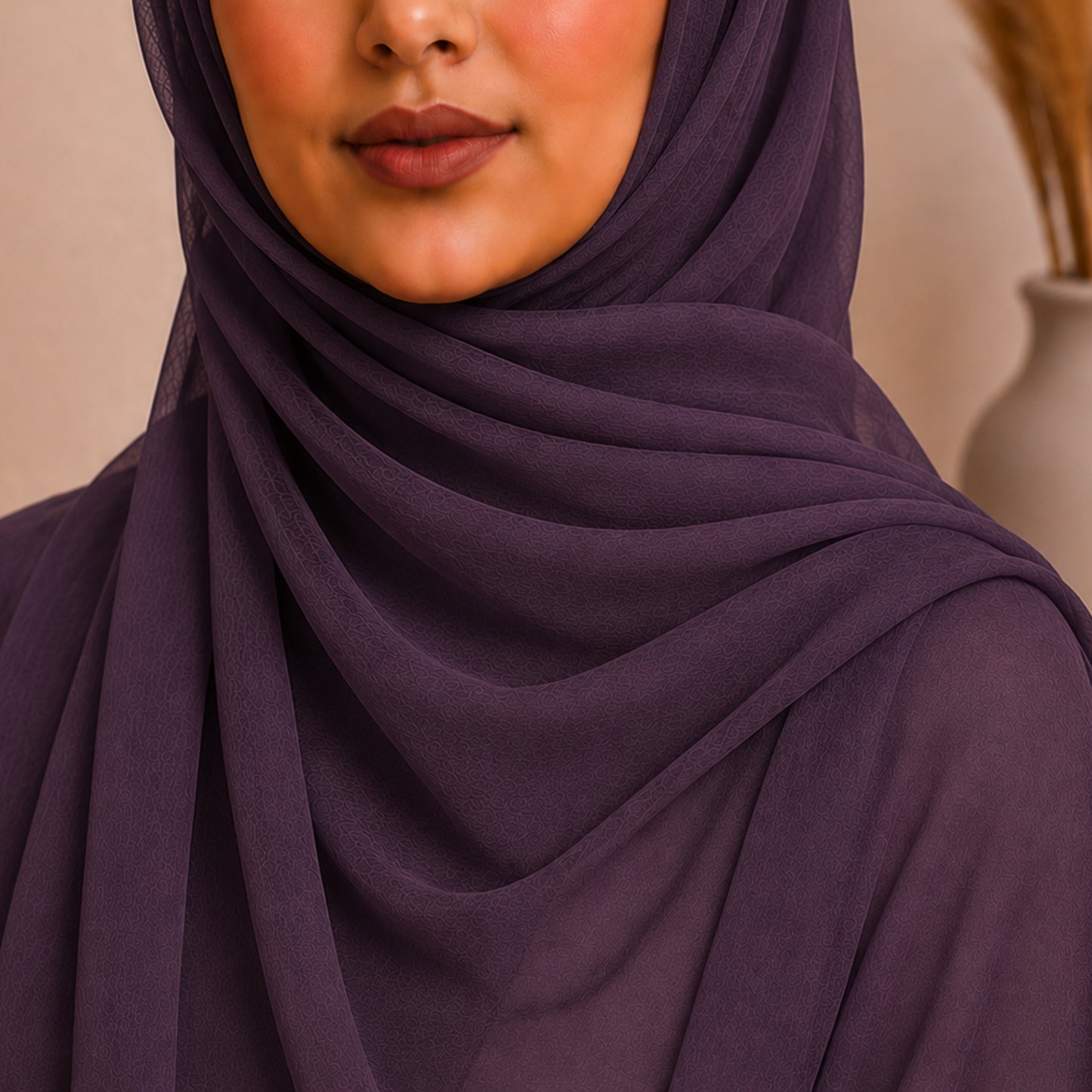 Plum Purple-Grey Crepe Hijab – Soft Sheen, Extra Large 72"x28