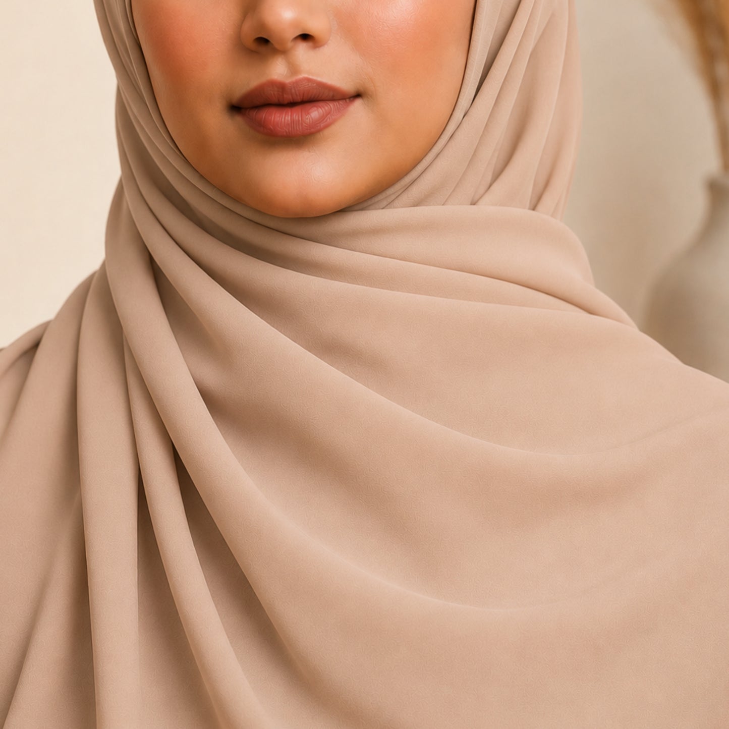 Beige Georgette Hijab – Soft Sheen, Extra Large 72"x28"