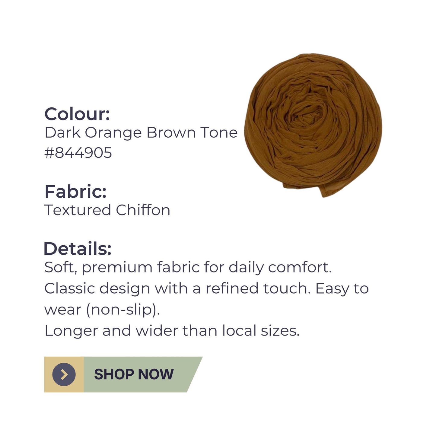 Textured Chiffon Stole Hijab – Dark Orange Brown Premium Modest Wear