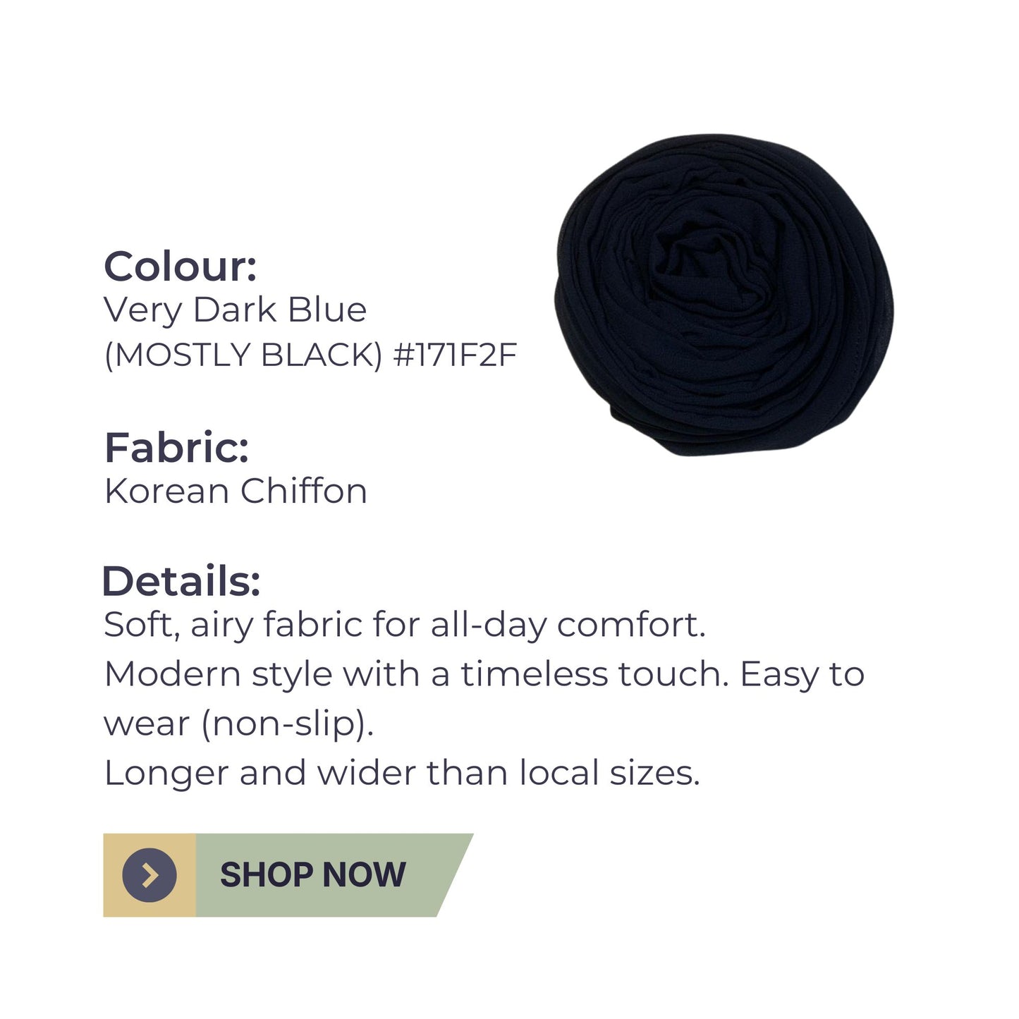 Korean Chiffon Stole Hijab – Deep Dark Navy Elegance