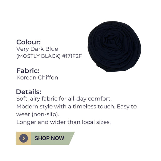 Korean Chiffon Stole Hijab – Deep Dark Navy Elegance