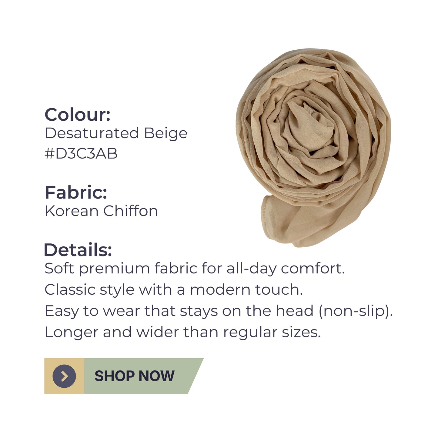 Korean Chiffon Hijab – Desaturated Beige | Soft, Lightweight & Premium Quality