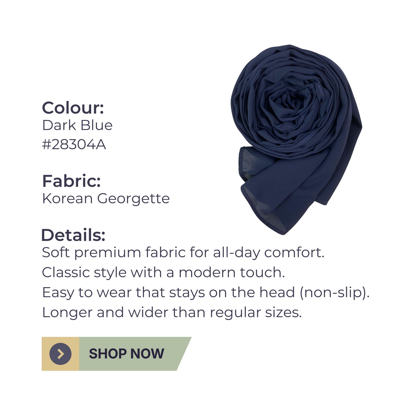 Korean Georgette Hijab – Dark Blue | Lightweight, Airy & Premium Quality