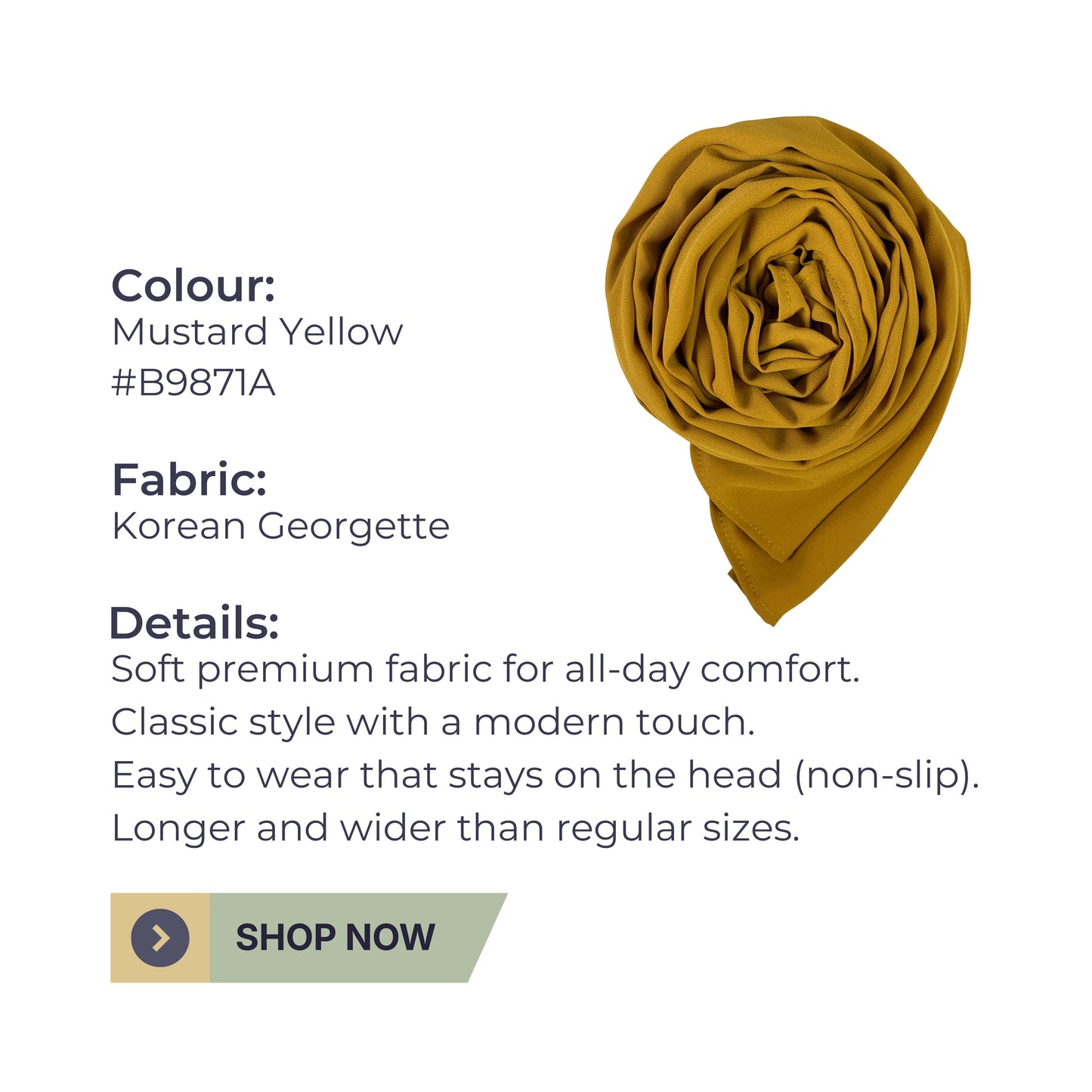 Korean Georgette Hijab – Mustard Yellow | Soft, Lightweight & Premium Quality