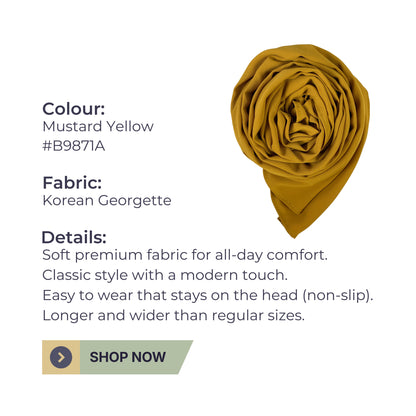 Korean Georgette Hijab – Mustard Yellow | Soft, Lightweight & Premium Quality