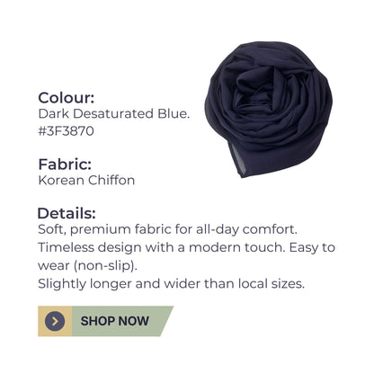 Premium Korean Chiffon Hijab – Dark Desaturated Blue Elegant Soft Lightweight