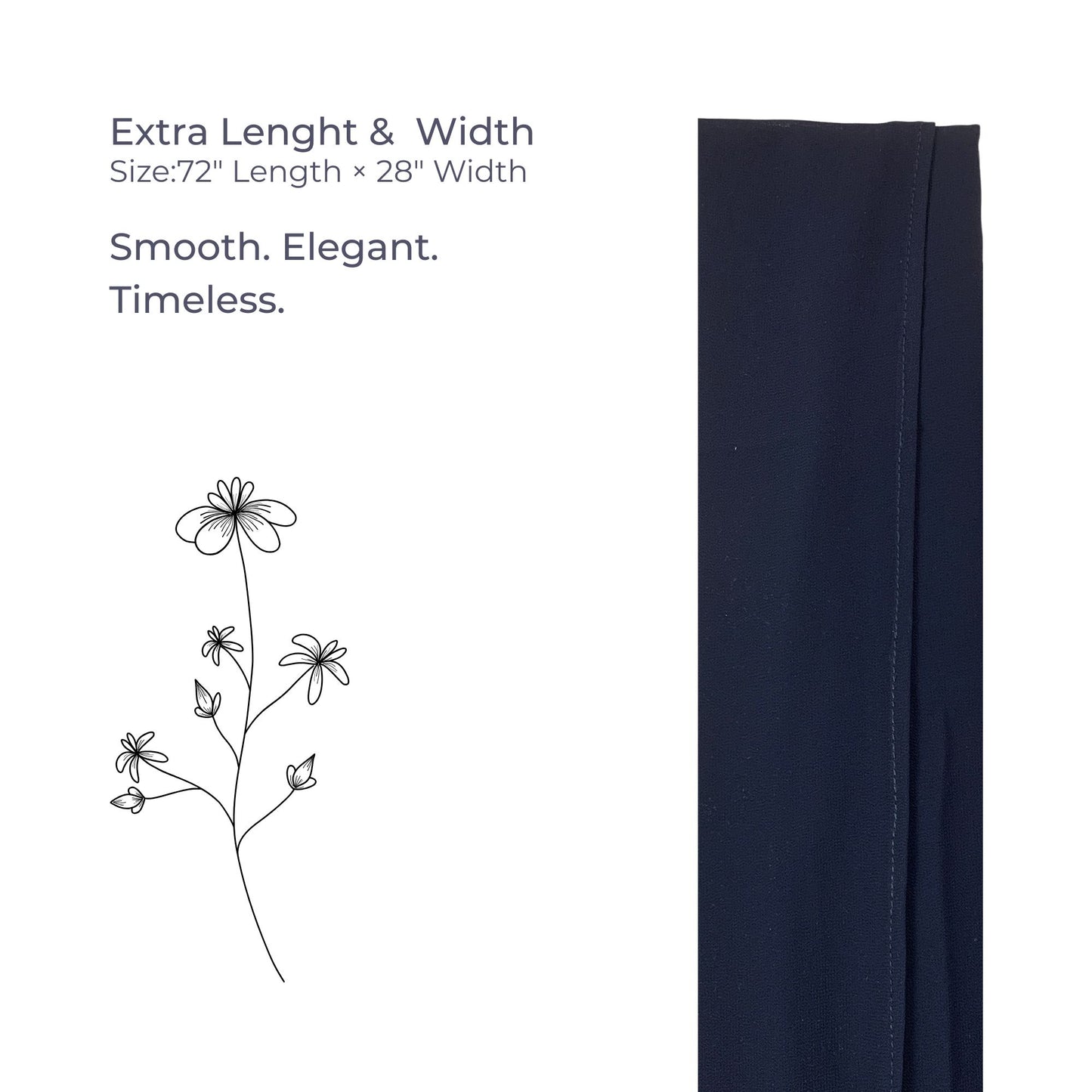 Premium Korean Chiffon Hijab – Very Dark Blue Almost Black Soft Elegant Lightweight