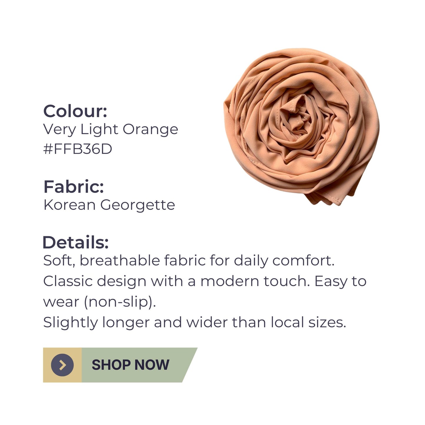 Korean Georgette Stole Hijab – Soft Light Orange Elegance