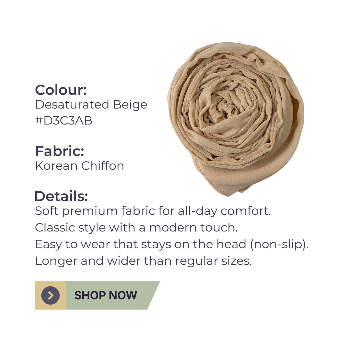 Korean Chiffon Hijab – Desaturated Beige | Soft, Lightweight & Premium Quality