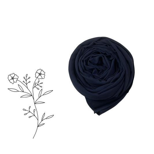 Premium Korean Chiffon Hijab – Very Dark Blue Almost Black Soft Elegant Lightweight