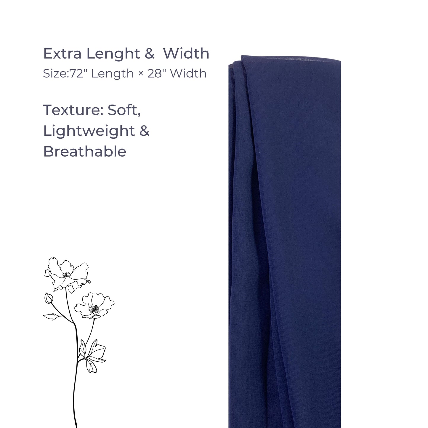 Korean Chiffon Hijab – Deep Blue | Soft, Lightweight & Premium Quality