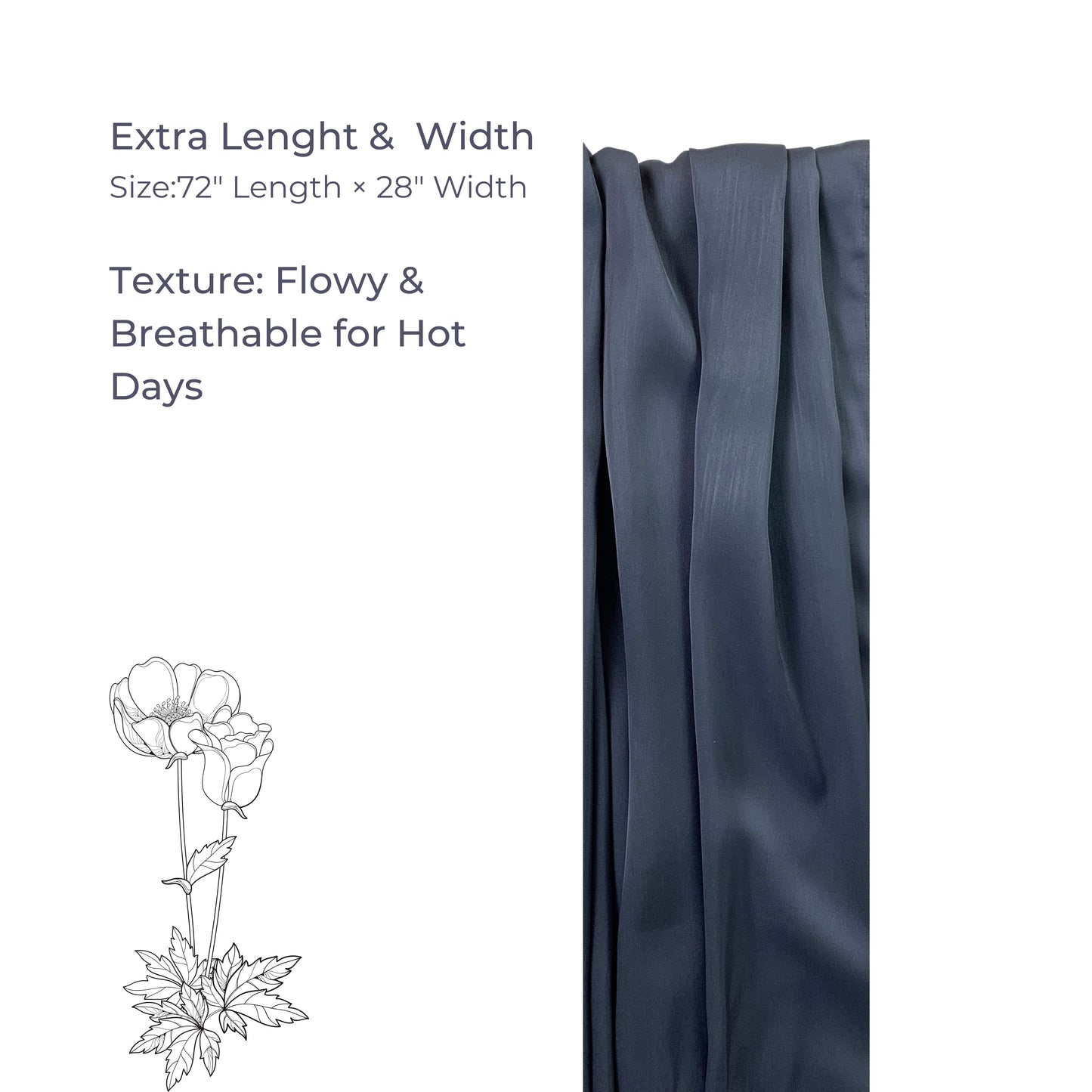 Korean Silk Hijab – Muted Blue Grey | Soft, Lightweight, Non-Slip & Premium Quality